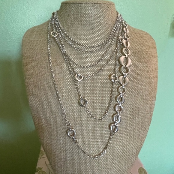 Elegant Silver Layered Necklace with Circular Accents - Picture 5 of 7